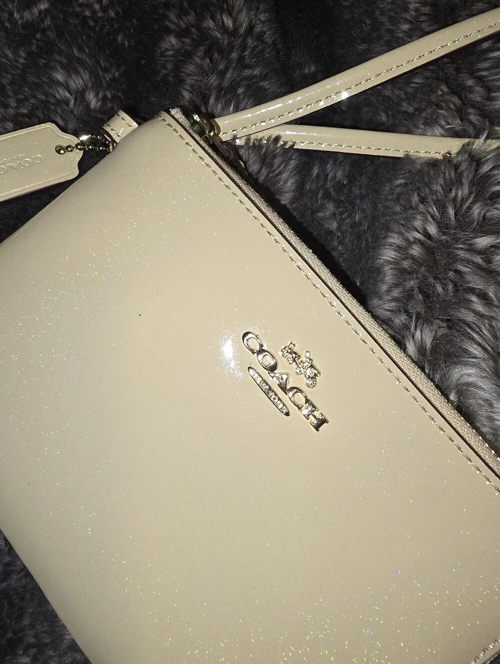 Coach Creme Glitter Wristlet Bag Euc